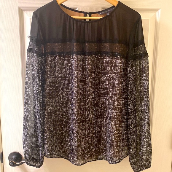 WHBM Fully lined Printed Blouse with Lace Bodice - Picture 1 of 6